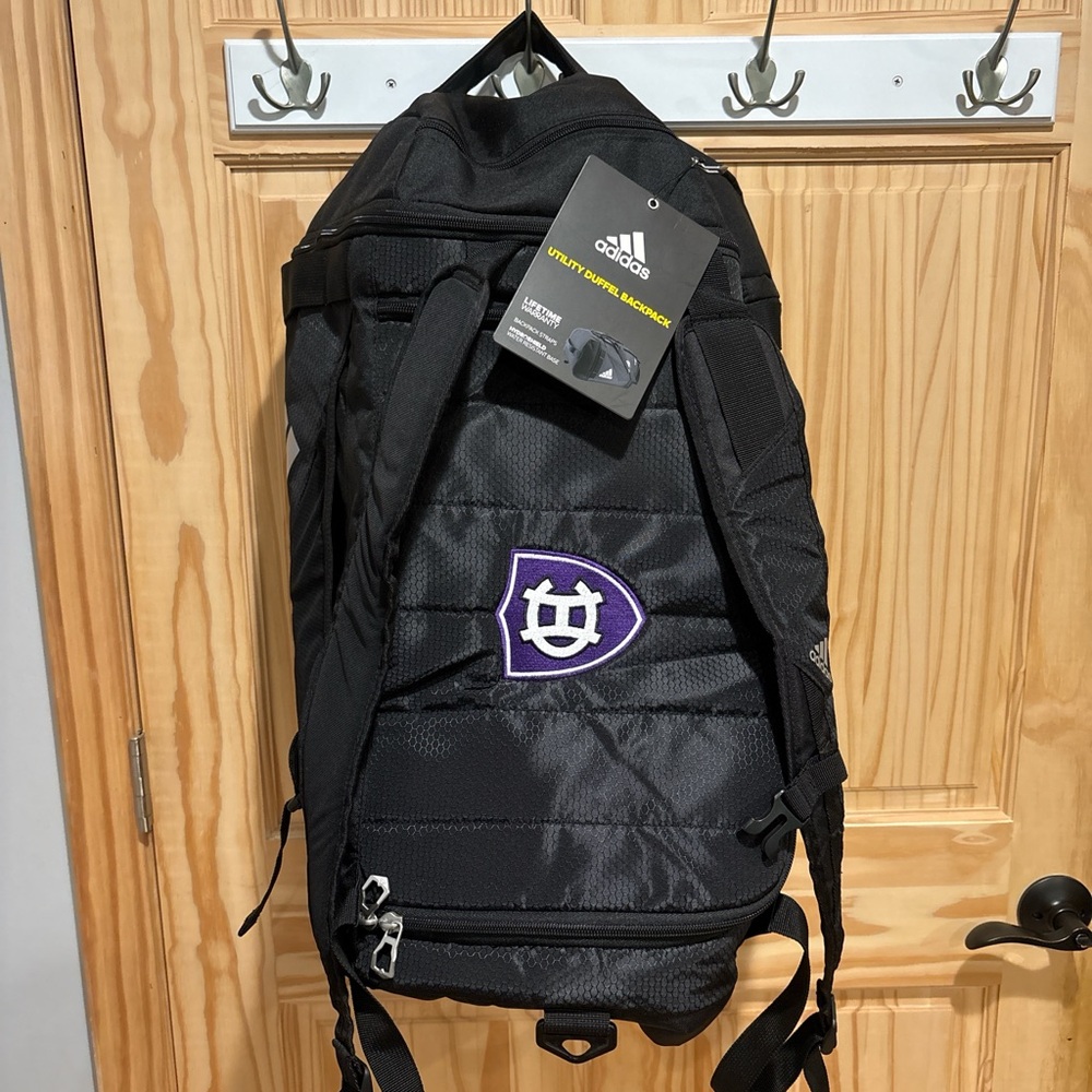 Adidas Black Holy Cross Crusaders Utility Duffle Backpack..